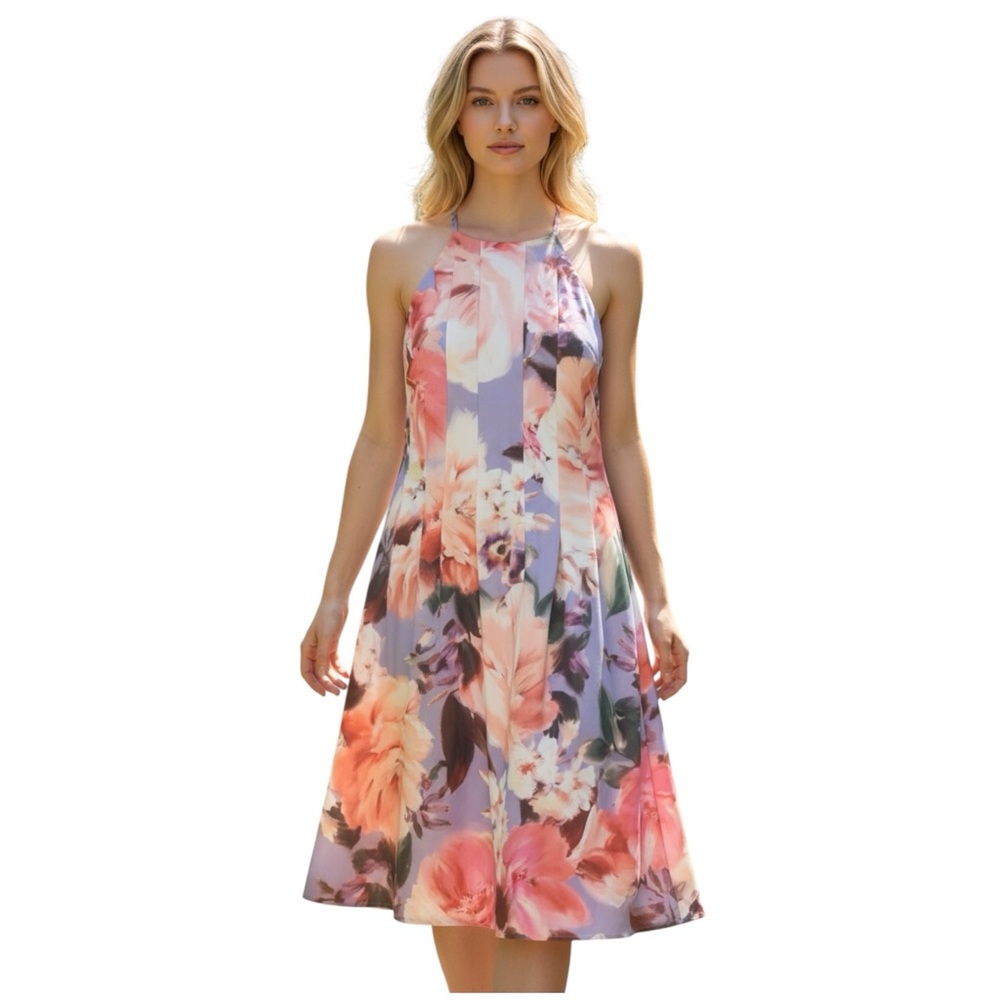 Vince Camuto Printed Scuba Fit & Flare Dress, Pockets, Floral Colors, Size 8